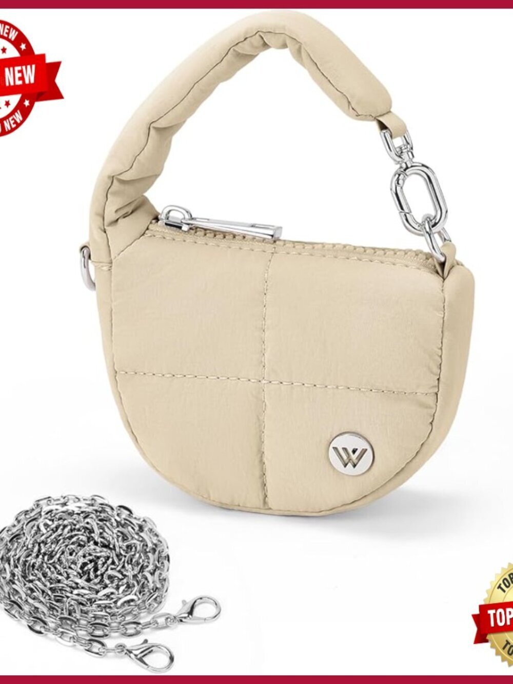 Mini Quilted Puffer Shoulder Bag, Lightweight Nylon Wristlet Coin Pouch
